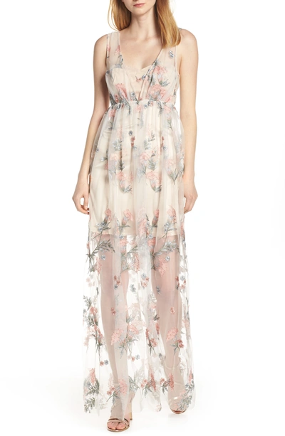 Avec Les Filles Floral Embroidered Maxi Dress In Ivory/ Multi