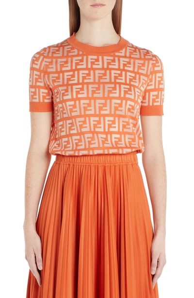 Fendi Logo Short Sleeve Sweater In Kumquat