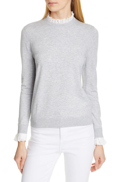 Ted Baker Kaytiie Broderie Lace Collar & Cuff Sweater In Grey