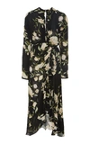 Johanna Ortiz Melodias Salvajes Front Slit Floral Print Silk Dress In Nights In Cali Black/ Ecru