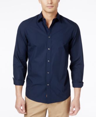 Michael Kors Men's Tailored-fit Poplin Long-sleeve Shirt In Midnight ...