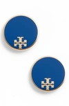 Tory Burch Enamel Logo Stud Earrings In Tory Gold/ Bondi Blue