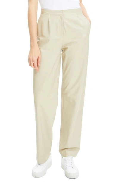 Theory Relaxed Leather Pants In Pale Stone