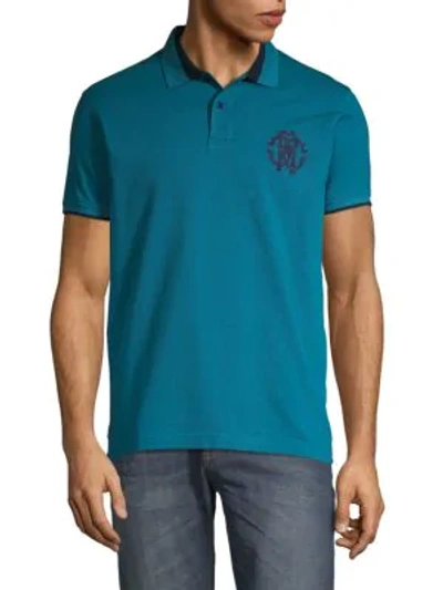 Roberto Cavalli Logo Crest Polo In Petrolio