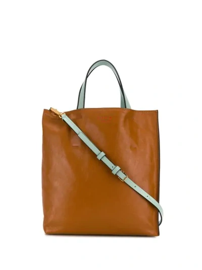 Marni Block Colour Shopping Bag In Brown
