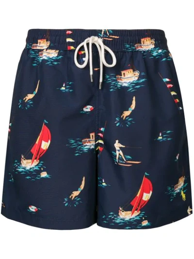 Polo Ralph Lauren Graphic Print Swimming Shorts In Blue