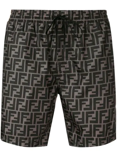 Fendi Monogram Print Swim Shorts In Black