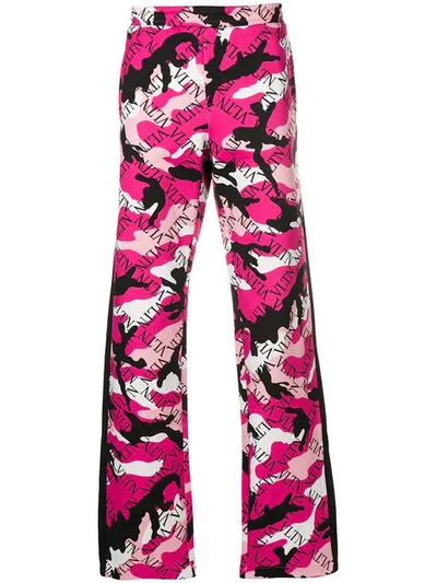 Valentino Vltn Grid Print Track Pants In Pink
