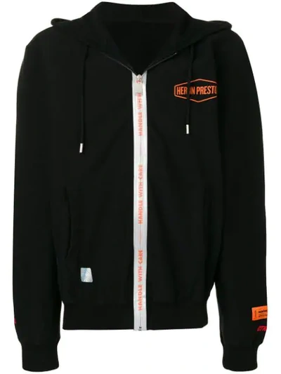 Heron Preston 'handle With Care' Zipped Hoodie In Black