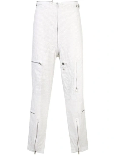 Maison Margiela Grid-print Zip-pocket Cargo Trousers In White
