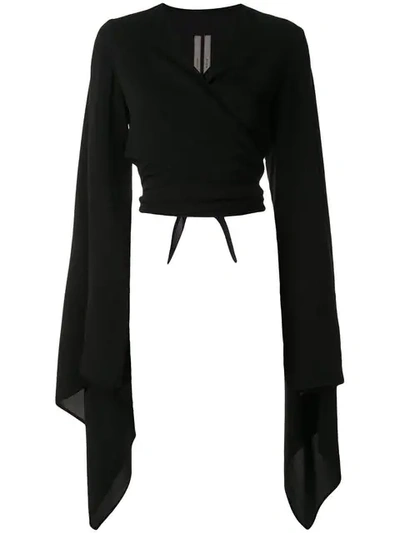 Rick Owens Wrap Front Wide Sleeve Blouse In Black