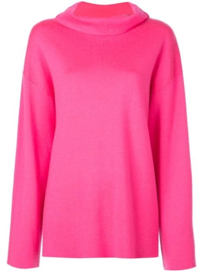 Adam Lippes Double Face Merino Neon Turtleneck Sweater In Pink