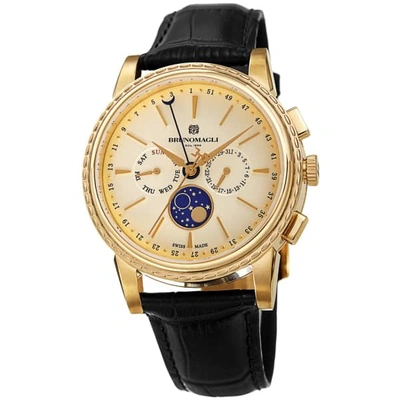 Bruno Magli Mens Limited Edition Swiss Made Multi function Moonphase Watch With Italian Leather Strap Black Go ModeSens