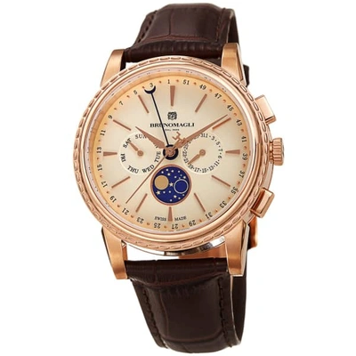 Bruno Magli Mens Limited Edition Swiss Made Multifunction Moonphase Watch With Italian Leather Strap