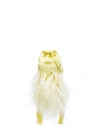 Attico Tasseled Feather-trimmed Beaded Cotton Pouch In Yellow