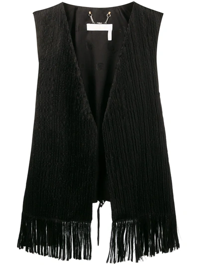 Chloé Textured Fringe Hem Gilet In Black