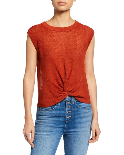 Veronica Beard Kellen Crewneck Cap-sleeve Twist-front Sweater In Orange/red