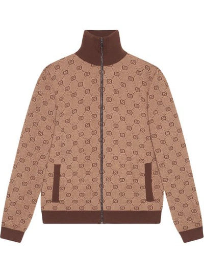 Gucci Men's Gg Logo Zip-front Turtleneck Sweater In Neutrals