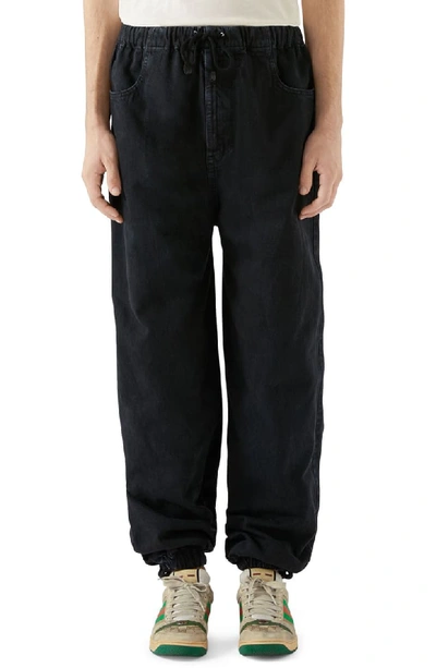 Gucci Men's Denim Harem Pants In Black Multi Color