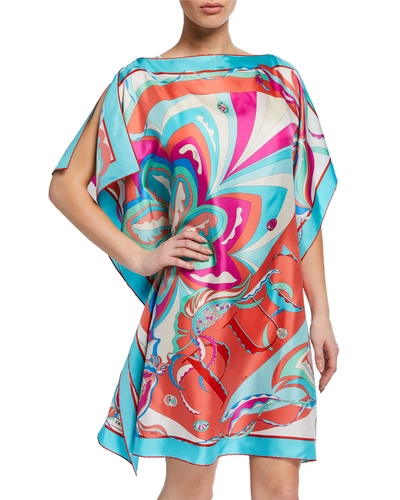 Emilio Pucci Printed Silk Boat-neck Short Coverup Dress In Multi