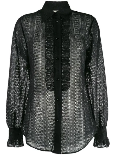 Gucci Striped Lace Long-sleeve Shirt In Black