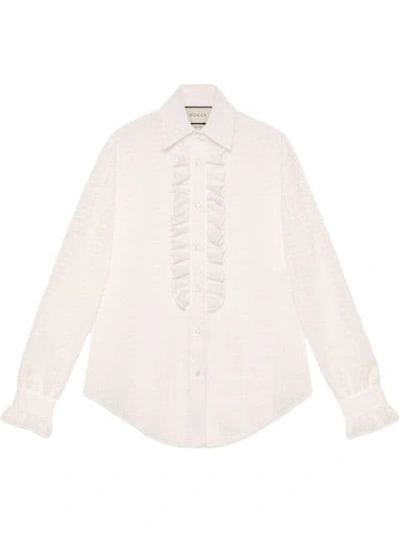 Gucci Striped Lace Long-sleeve Shirt In White