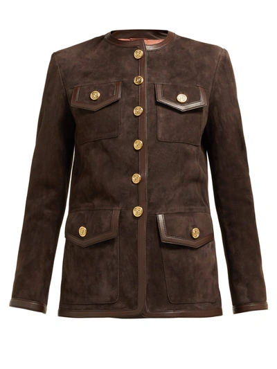 Gucci Goat Suede Leather-trim Jacket In Dark Brown