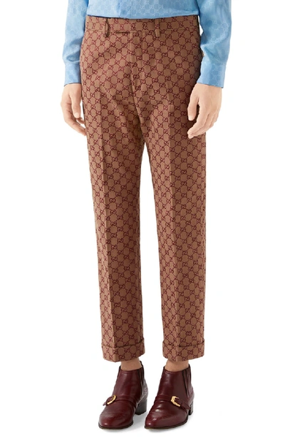 Gucci Men's Gg Logo Slim-fit Trousers In Beige Bordeaux