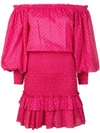 Alexis Marilena Smocked Off-shoulder Blouson-sleeve Dress In Fuchsia Dot