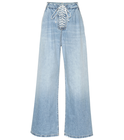 Ben Taverniti Unravel Project Lace-up High-rise Wide-leg Jeans In Blue