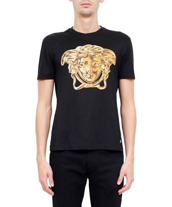Versace Medusa Printed Cotton Jersey T-shirt, Black/gold | ModeSens