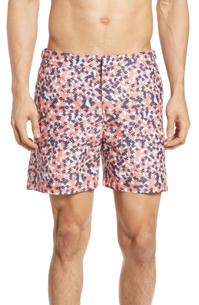 Orlebar Brown Men's Bulldog Ninfea Graphic Swim Trunks In Hot Coral