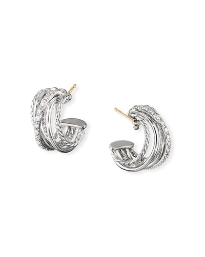 David Yurman Women's Crossover Pavé Diamond Huggie Hoop Earrings In Silver