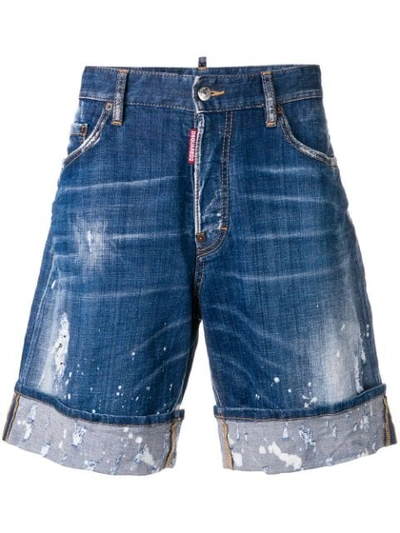 Dsquared2 Distressed Denim Shorts In Blue