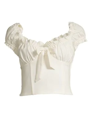 I.am.gia Naomi Ruffled Tie-front Crop Top In White | ModeSens