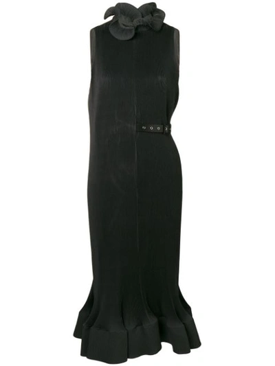 Tibi Pleated Sleeveless Flounce Sheath Dress In Black