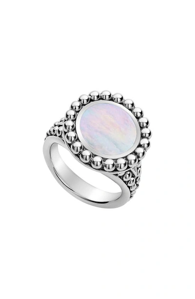 Lagos Maya Round Inlay Ring, Mother-of-pearl In Silver/ White Mother Of Pearl