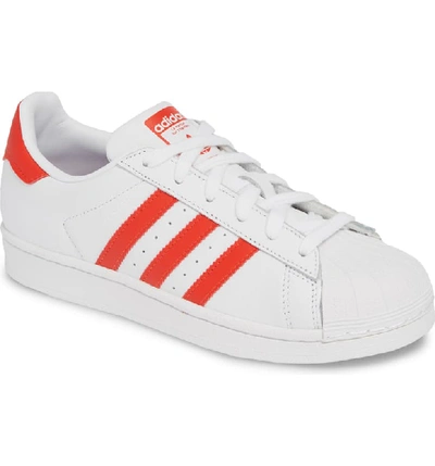 Adidas Originals Superstar Leather Sneakers In White/ Active Red/ Core Black