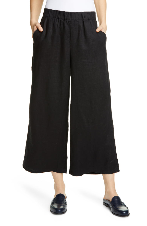Eileen Fisher Plus Size Wide-leg Cropped Silk Crepe Pull-on Pants In ...