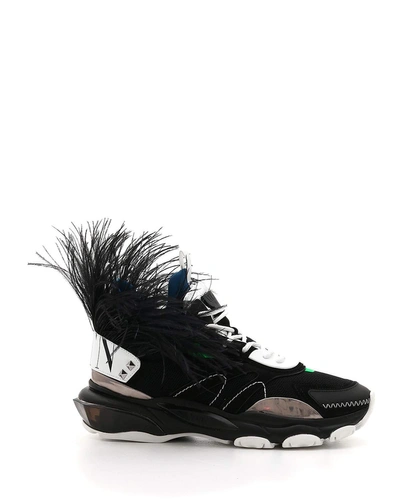 Valentino Garavani Men's Runway High Bounce Feather Sneakers In Black