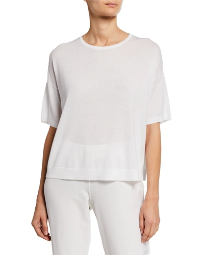 Eileen Fisher Crewneck Elbow-sleeve Top In White