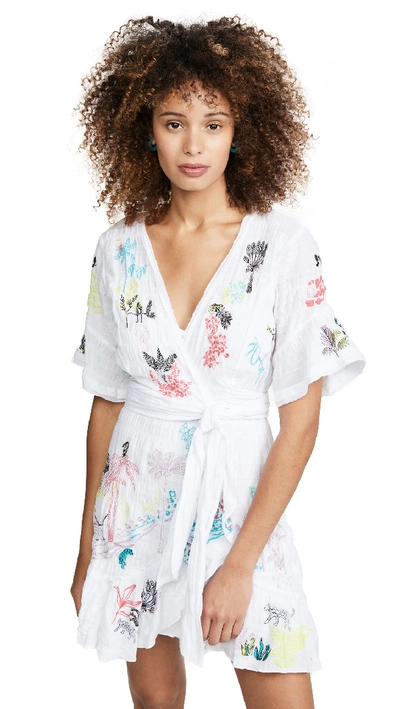 Tanya Taylor Brandy Floral Embroidered Wrap Dress In White