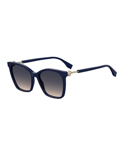 Fendi Rectangle Acetate & Metal Gradient Sunglasses In Blue
