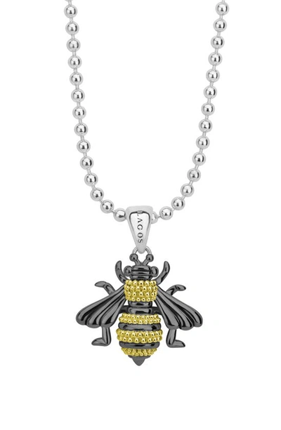 Lagos Rare Wonders Long Honeybee Pendant Necklace W/ 18k Gold In Yellow/black