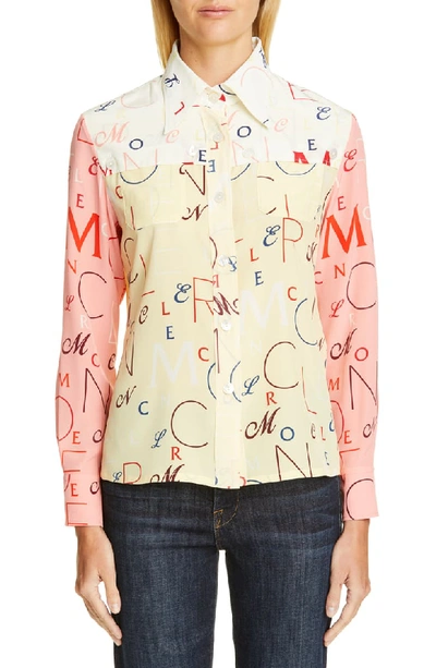 Moncler Genius Long-sleeve Printed Silk Shirt In Pink/ Yellow/ White