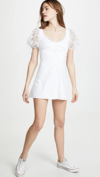 For Love & Lemons Felix Cotton Eyelet Lace Mini Dress In White
