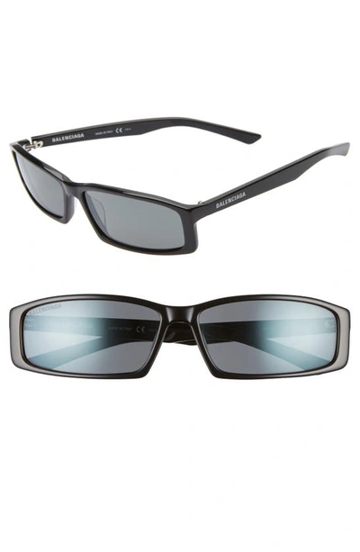 Balenciaga 60mm Rectangle Sunglasses In Shiny Black/ Grey