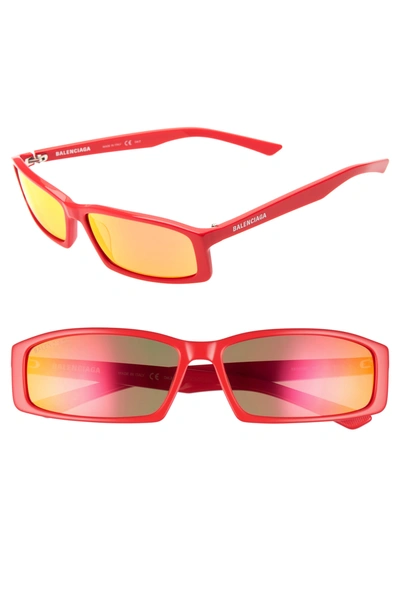 Balenciaga 60mm Rectangle Sunglasses - Shiny Solid Red/ Red