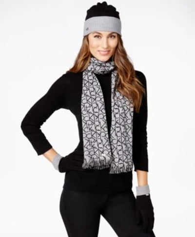Calvin Klein Two-tone Logo Hat, Gloves, And Scarf Gift Set In Heather  Gray/black | ModeSens