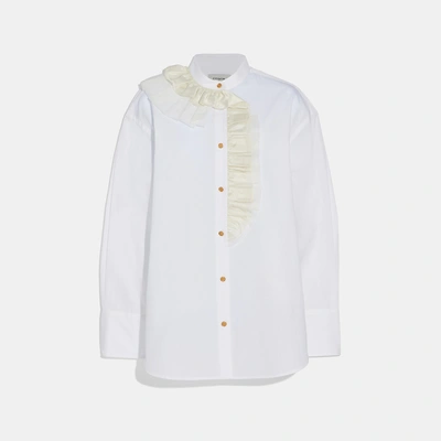 Coach Ruffle Shirt In White - Size 08 In Color<lsn_delimiter>white